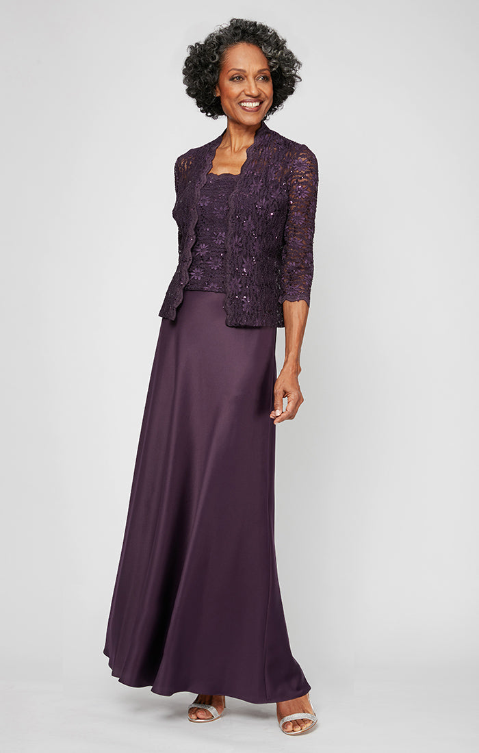 Satin & Lace Square-Neck Gown