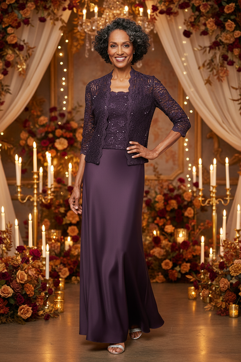 Satin & Lace Square-Neck Gown