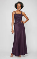 Satin & Lace Square-Neck Gown