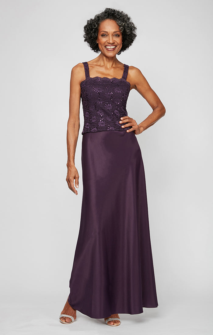 Satin & Lace Square-Neck Gown