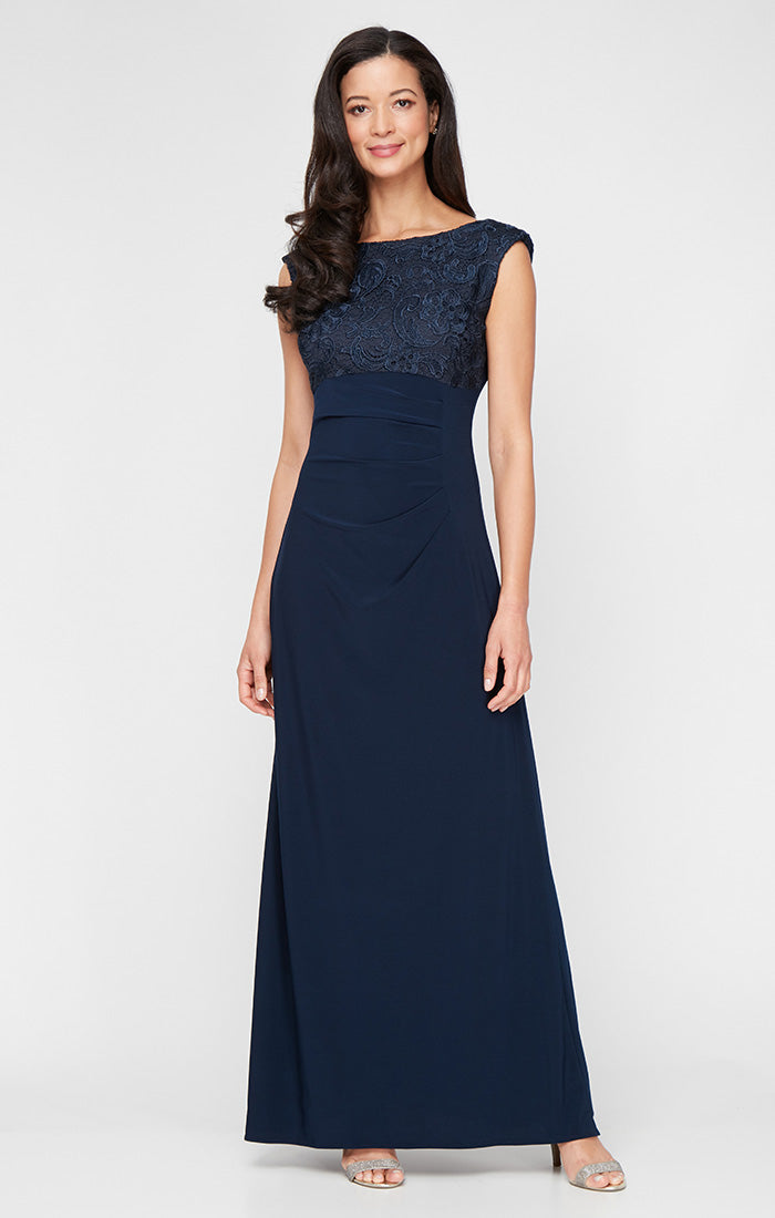 Jersey & Lace Boatneck Gown