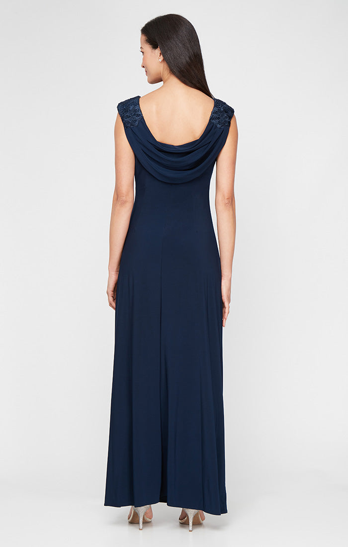 Jersey & Lace Boatneck Gown