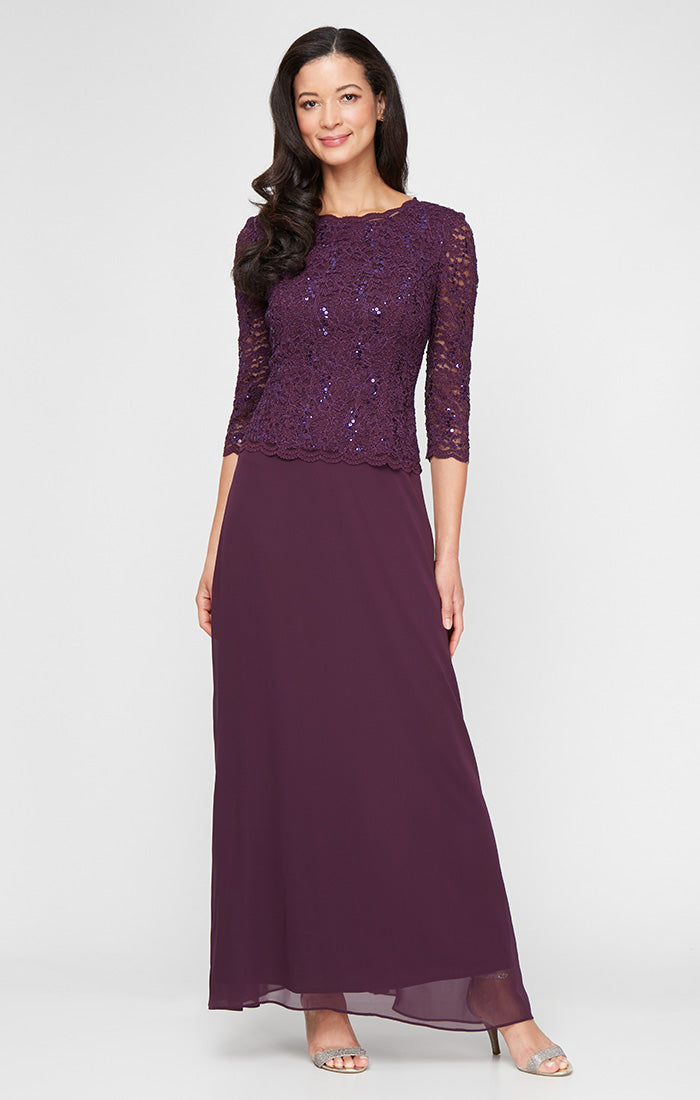 Juliet Sequin Lace & Chiffon Boatneck A-Line Gown