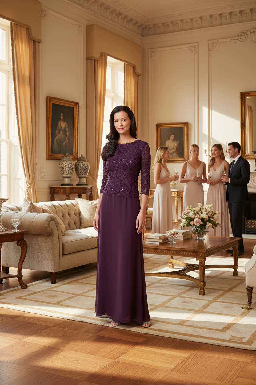 Juliet Sequin Lace & Chiffon Boatneck A-Line Gown