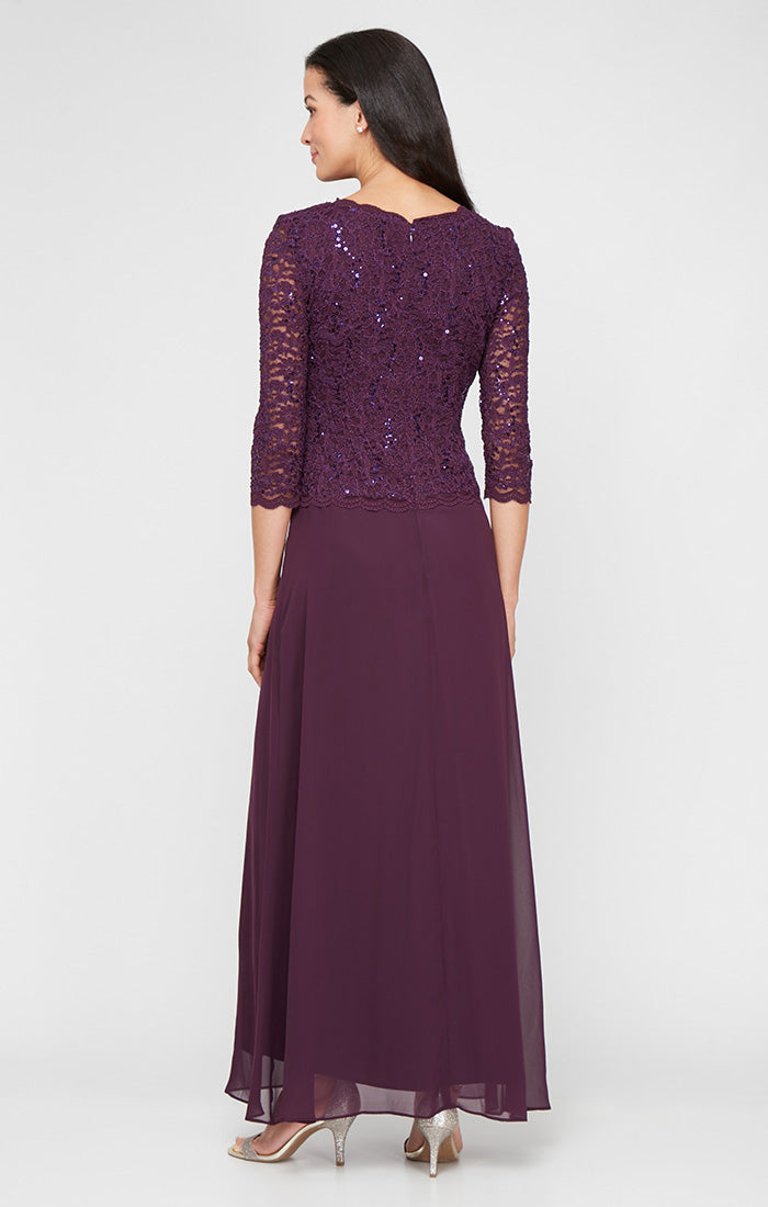 Juliet Sequin Lace & Chiffon Boatneck A-Line Gown