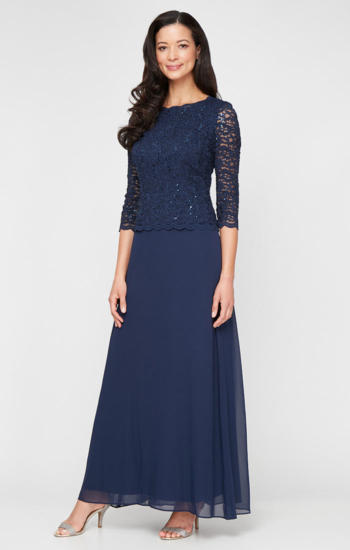 Juliet Sequin Lace & Chiffon Boatneck A-Line Gown