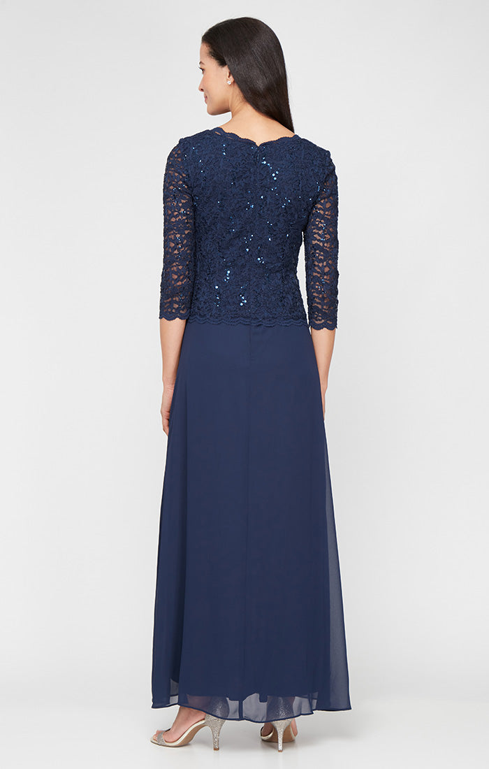 Juliet Sequin Lace & Chiffon Boatneck A-Line Gown