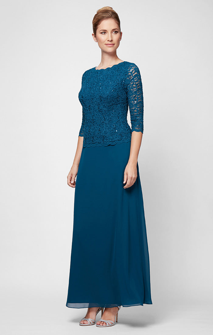 Juliet Sequin Lace & Chiffon Boatneck A-Line Gown