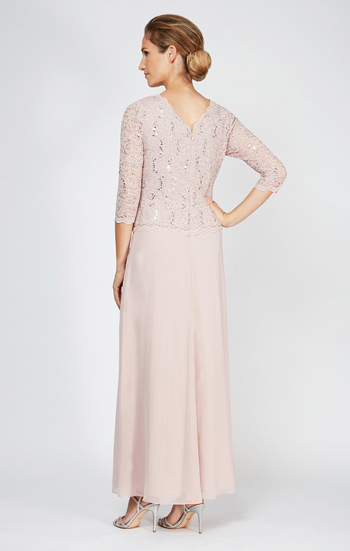 Juliet Sequin Lace & Chiffon Boatneck A-Line Gown