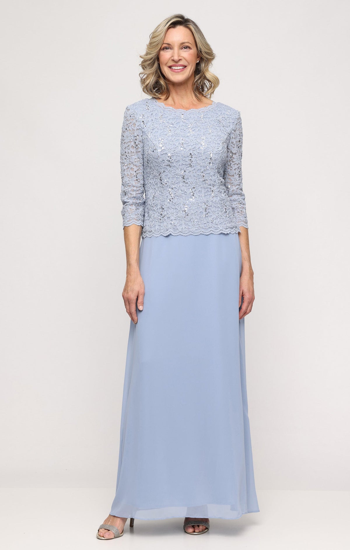 Juliet Sequin Lace & Chiffon Boatneck A-Line Gown