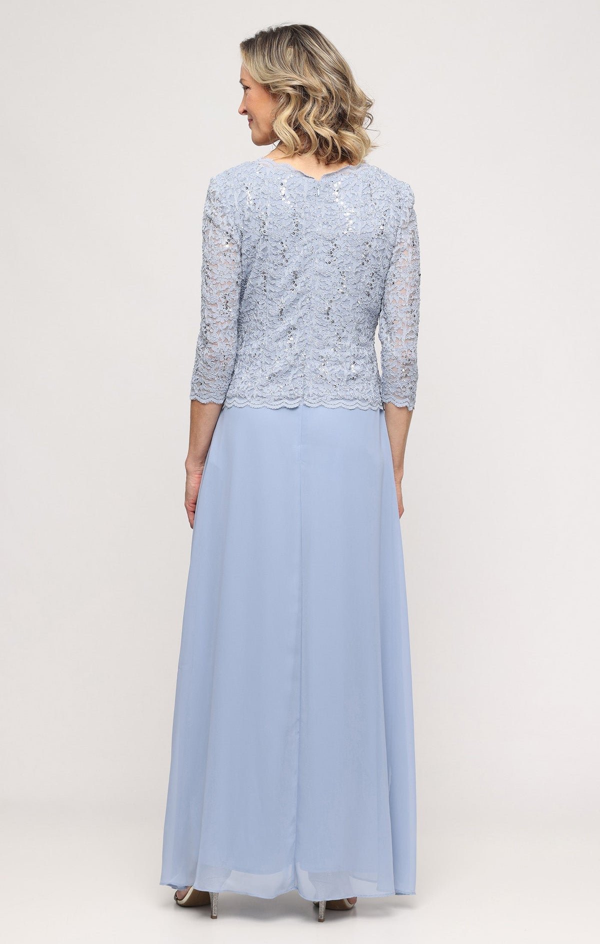 Juliet Sequin Lace & Chiffon Boatneck A-Line Gown