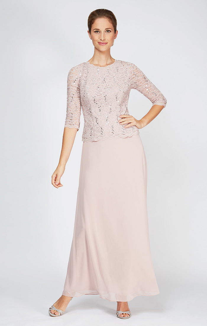 Juliet Sequin Lace & Chiffon Boatneck A-Line Gown