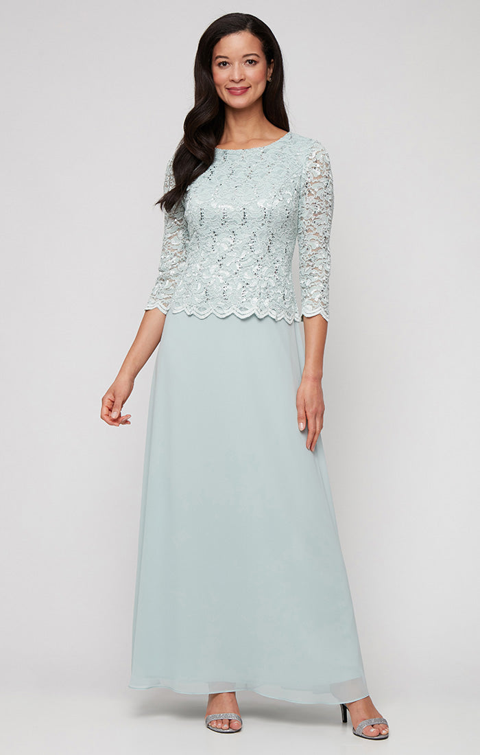 Harriet Sequin Lace & Chiffon Boatneck A-Line Gown