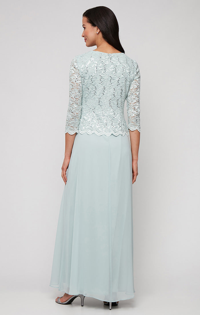 Harriet Sequin Lace & Chiffon Boatneck A-Line Gown