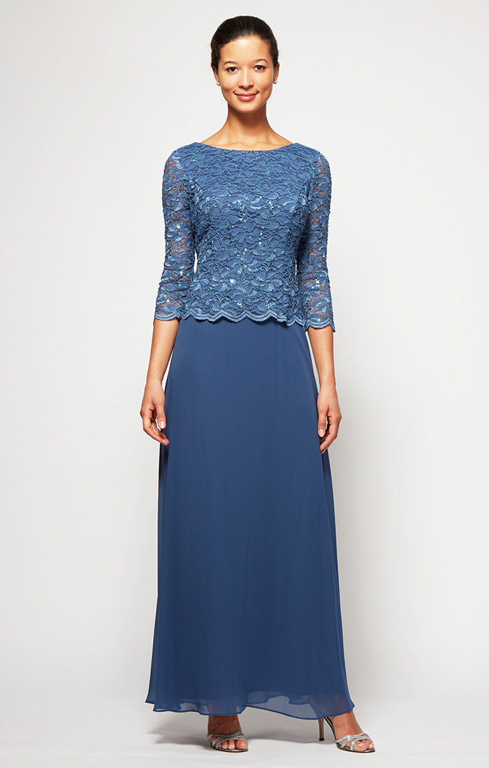Harriet Sequin Lace & Chiffon Boatneck A-Line Gown