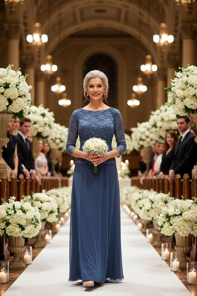Harriet Sequin Lace & Chiffon Boatneck A-Line Gown