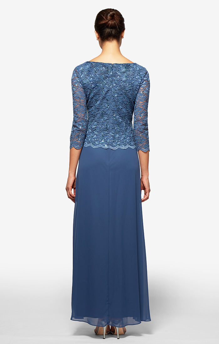 Harriet Sequin Lace & Chiffon Boatneck A-Line Gown
