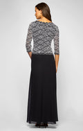 Sequin Lace & Chiffon Boatneck A-Line Gown