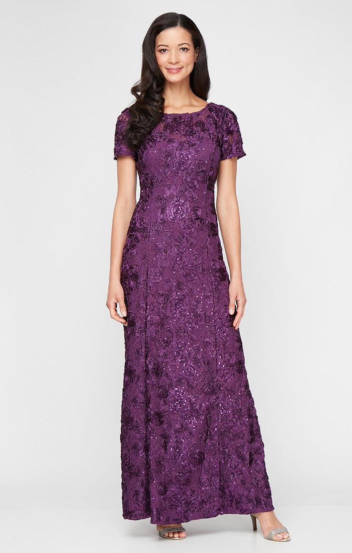 Evelyn Lace Boatneck A-Line Gown