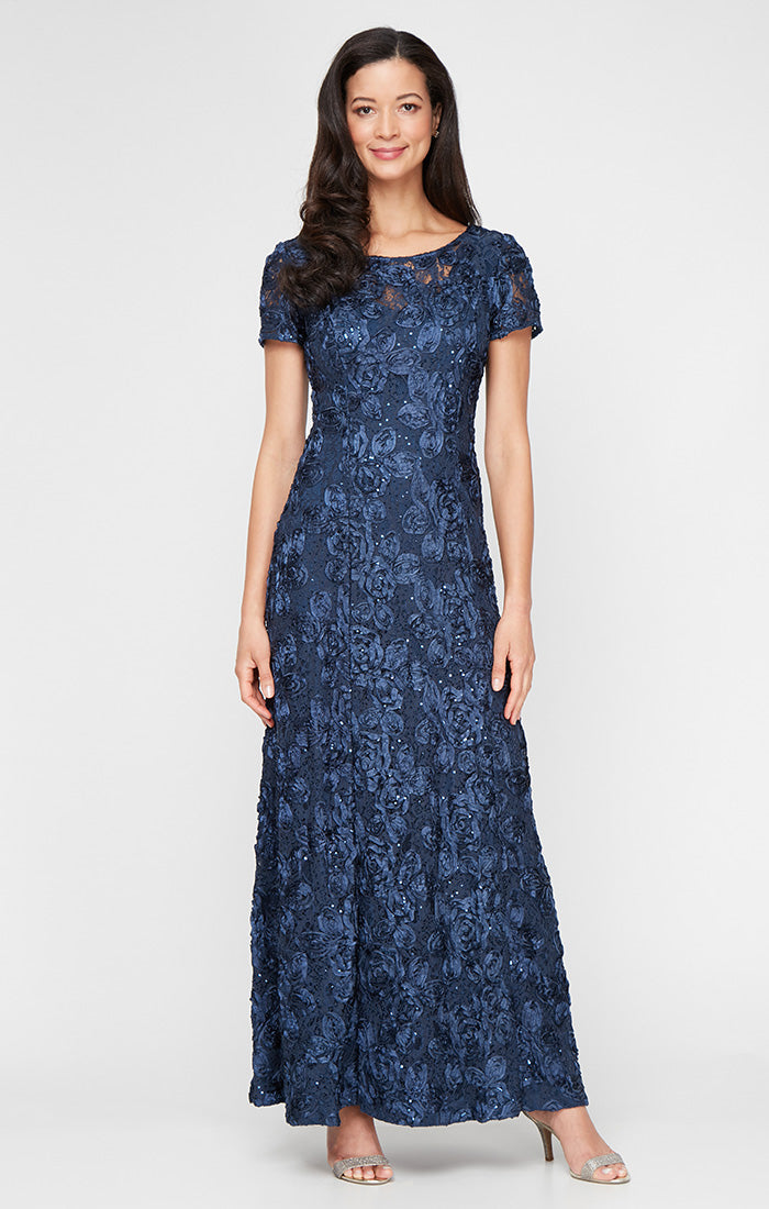 Evelyn Lace Boatneck A-Line Gown