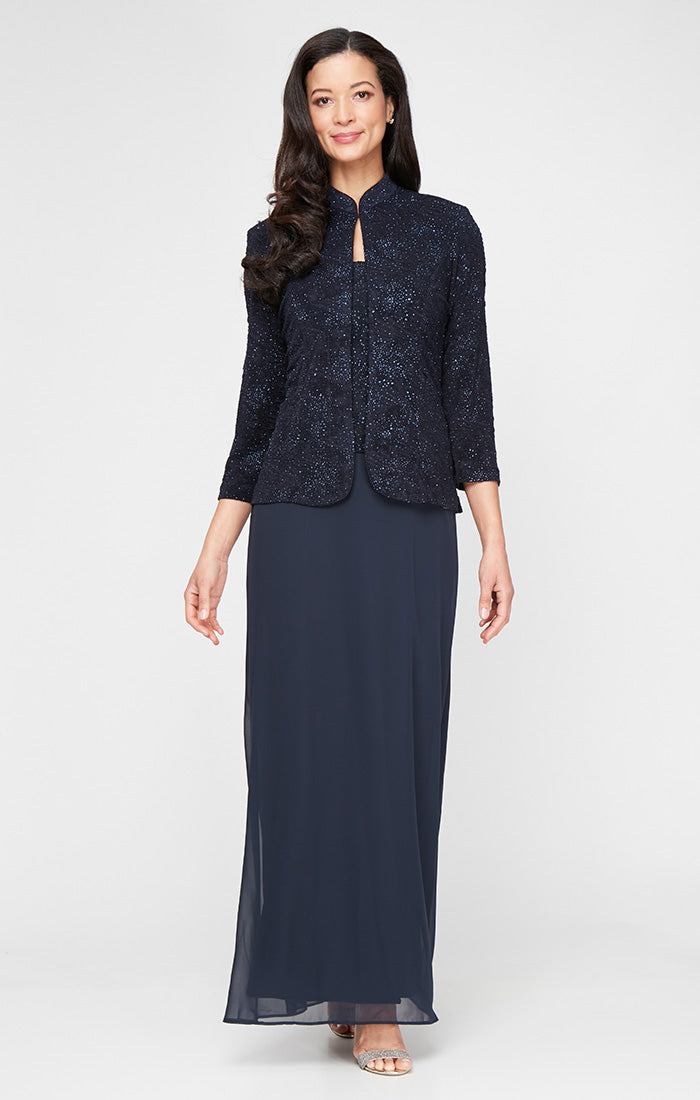 Glitter Jacquard Knit Mandarin-Collar Jacket Dress