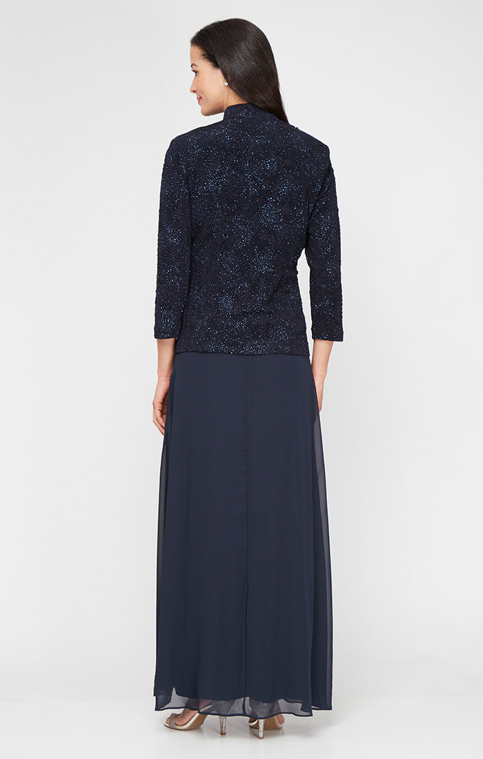 Glitter Jacquard Knit Mandarin-Collar Jacket Dress