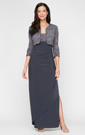 Glitter Jacquard Knit & Matte Jersey Scoop-Neck Jacket Dress
