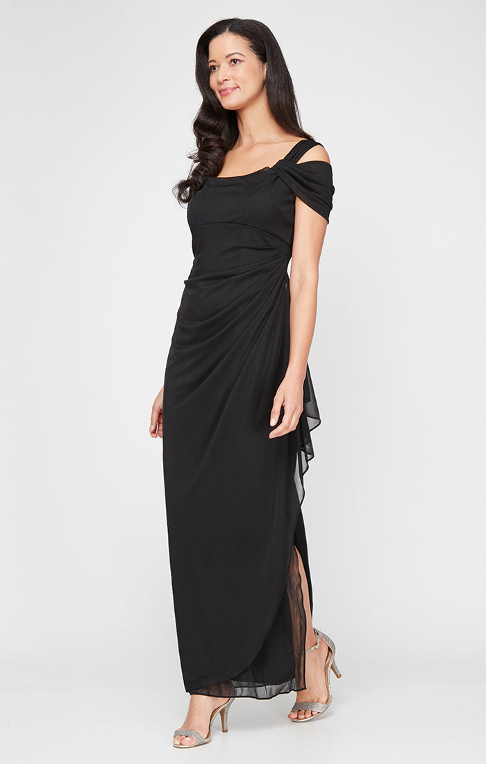 Lindsay Mesh Cowl-Neck Gown