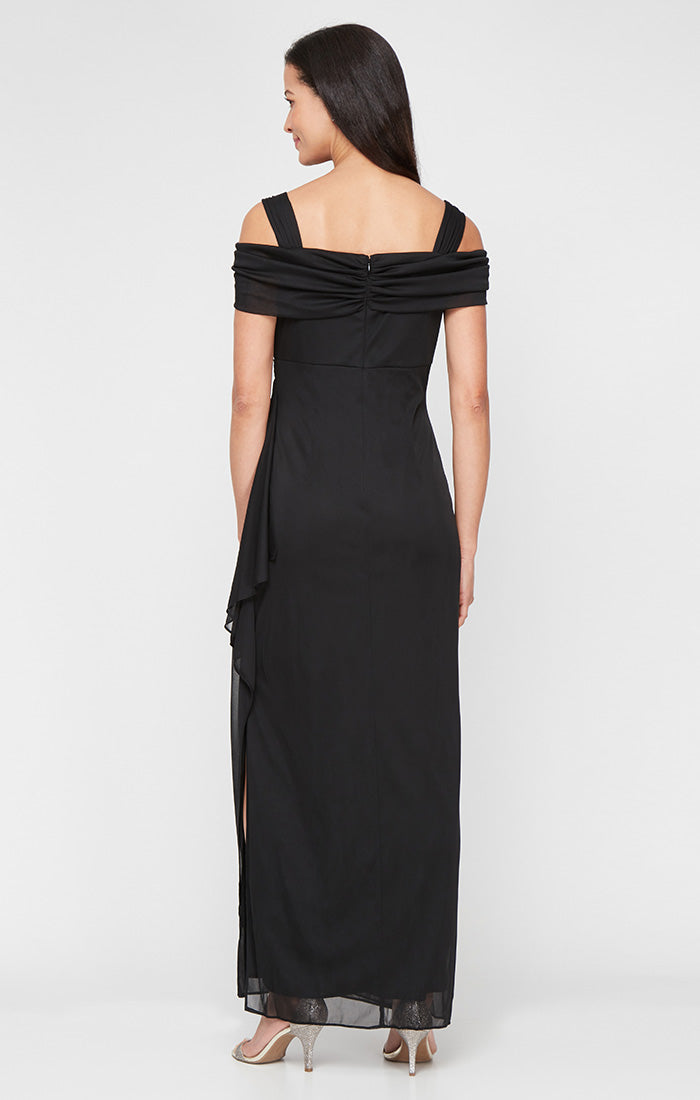 Lindsay Mesh Cowl-Neck Gown
