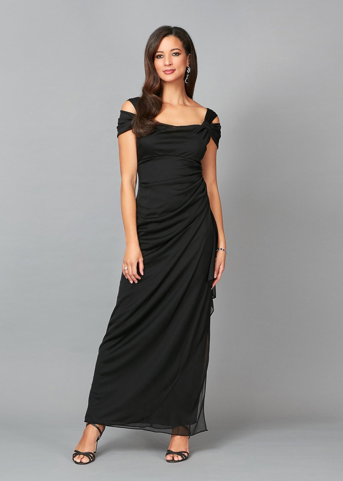 Lindsay Mesh Cowl-Neck Gown
