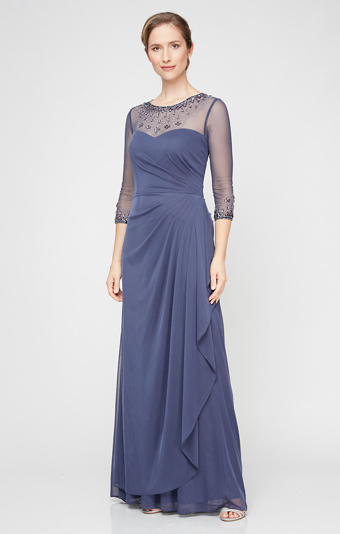 Joanna Mesh Sweetheart-Neckline A-Line Gown