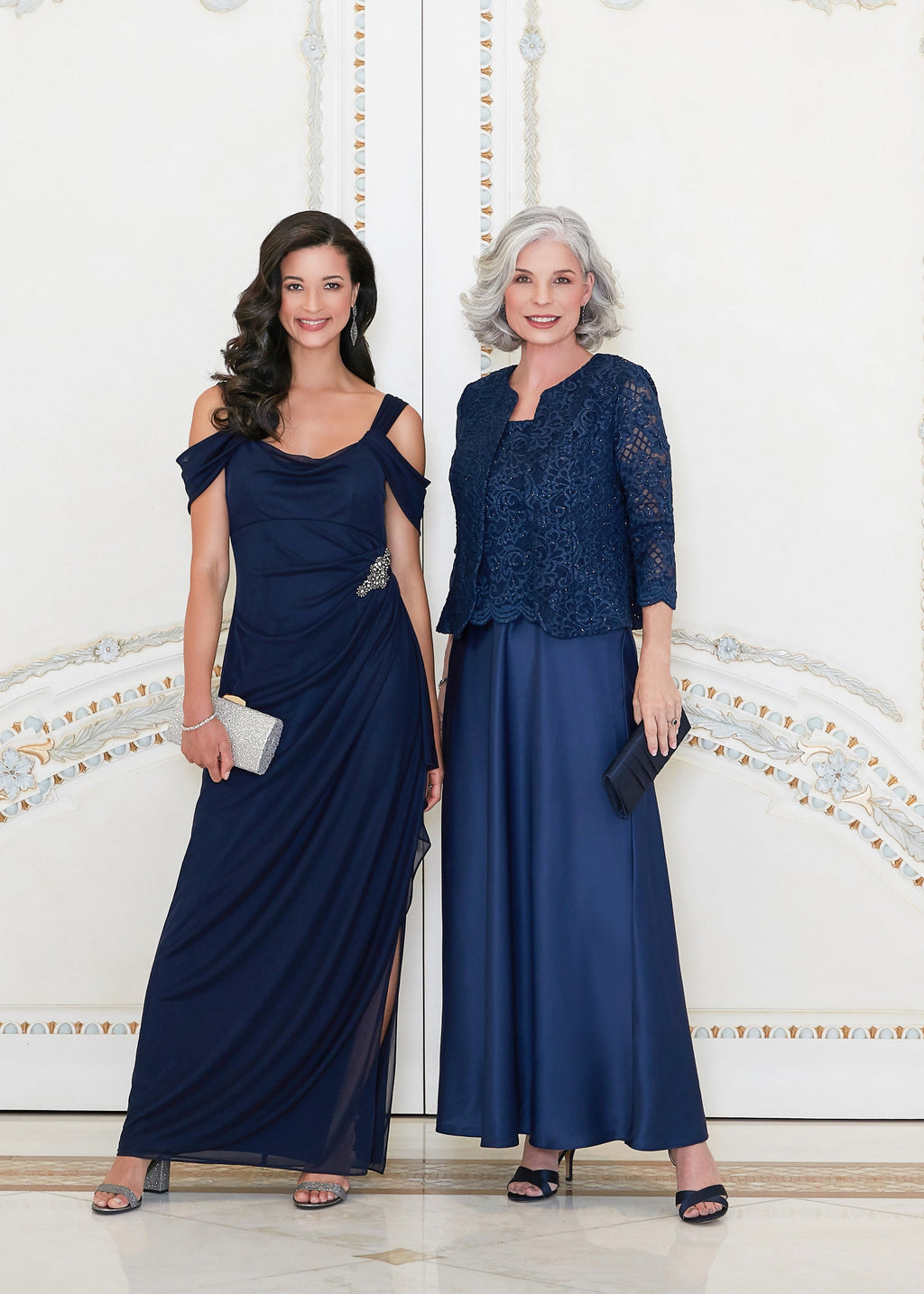 Camille Mesh Cowl-Neck Gown