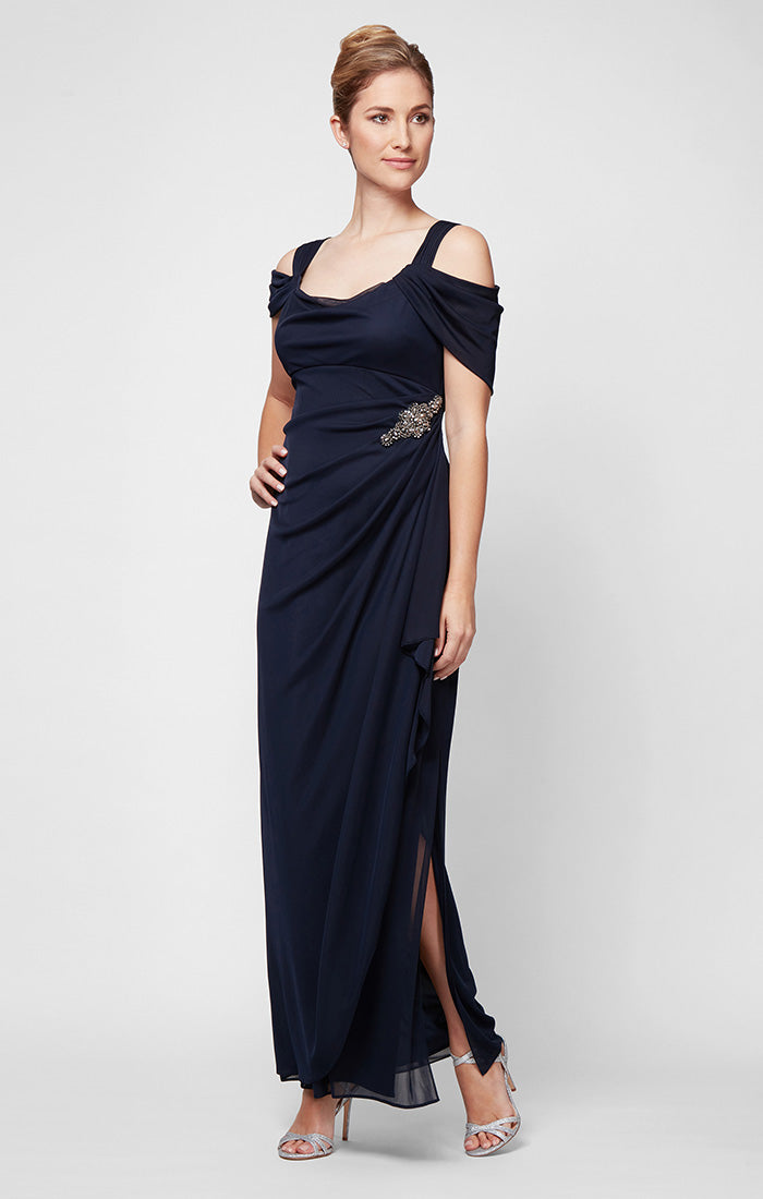 Camille Mesh Cowl-Neck Gown