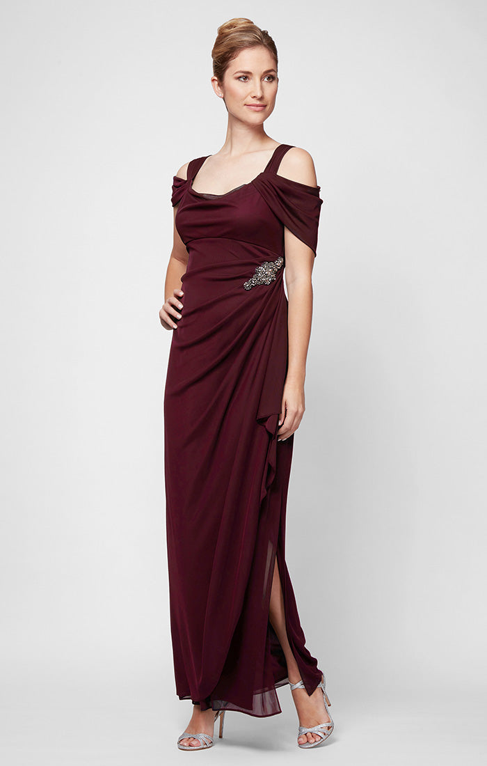 Camille Mesh Cowl-Neck Gown