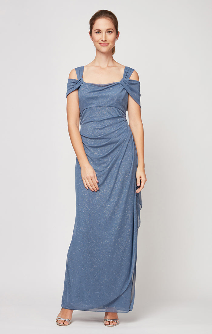 Hannah Glitter Mesh Cowl-Neck Gown