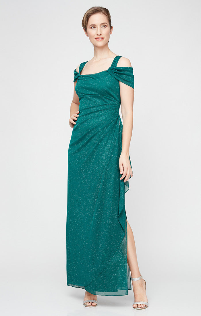 Hannah Glitter Mesh Cowl-Neck Gown
