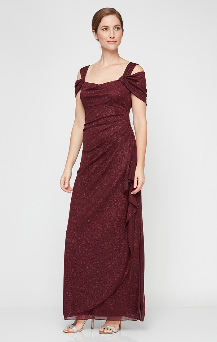 Hannah Glitter Mesh Cowl-Neck Gown