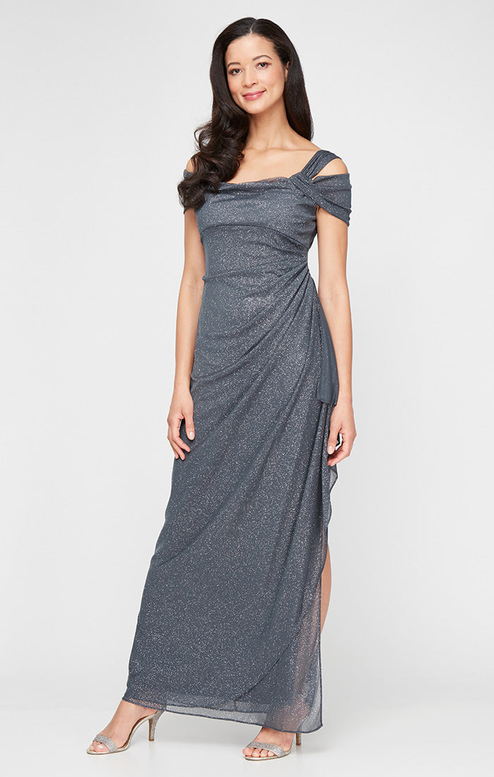 Hannah Glitter Mesh Cowl-Neck Gown