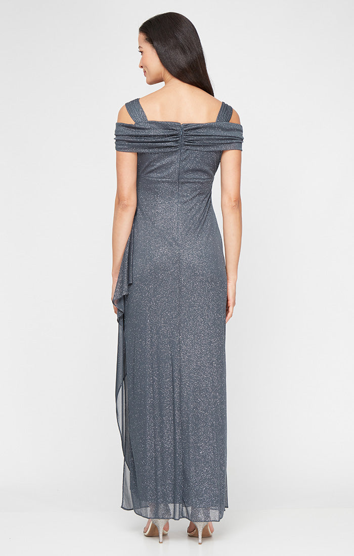 Hannah Glitter Mesh Cowl-Neck Gown