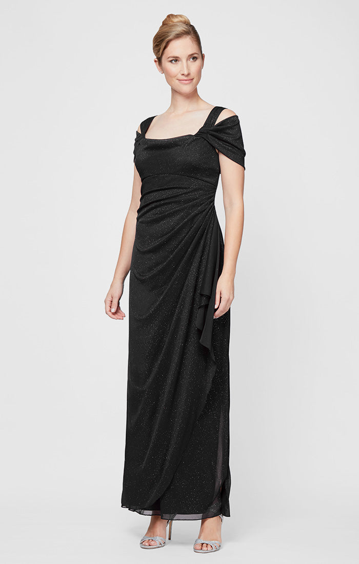 Hannah Glitter Mesh Cowl-Neck Gown