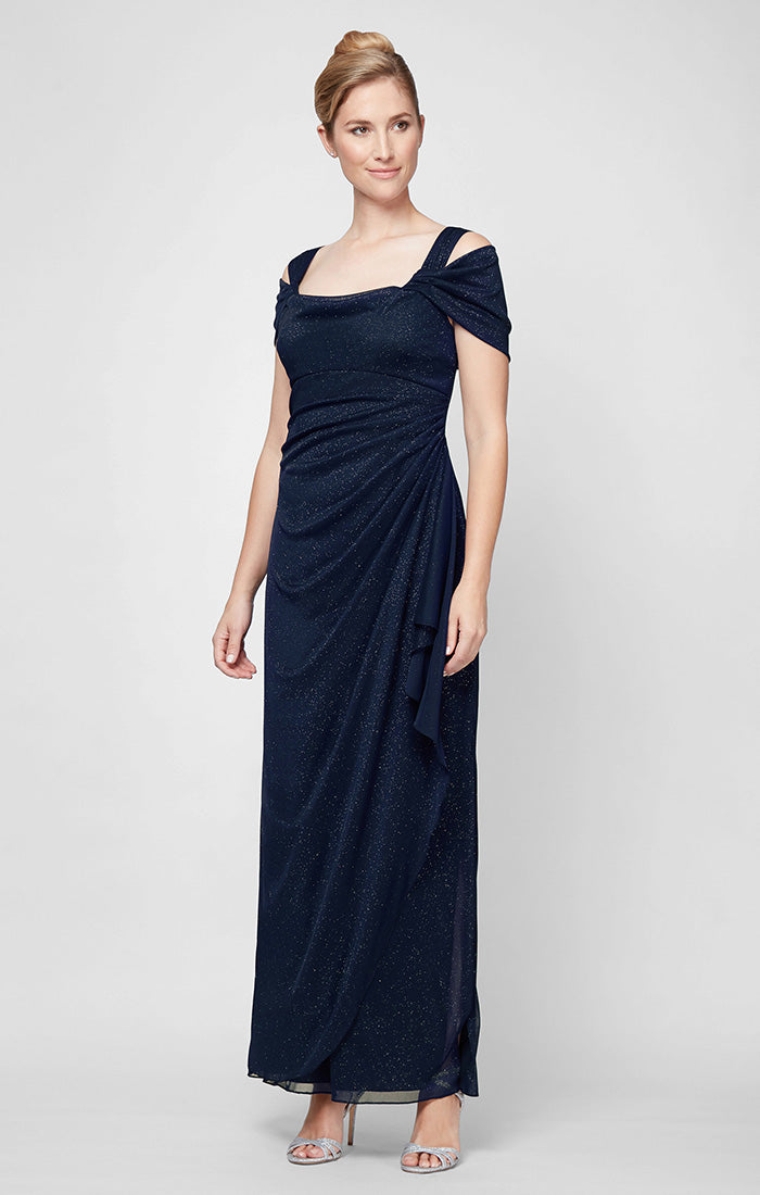 Hannah Glitter Mesh Cowl-Neck Gown