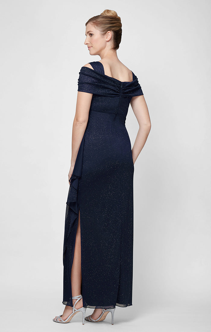 Hannah Glitter Mesh Cowl-Neck Gown
