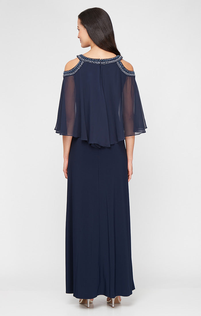 Chiffon & Jersey Crew-Neck Gown