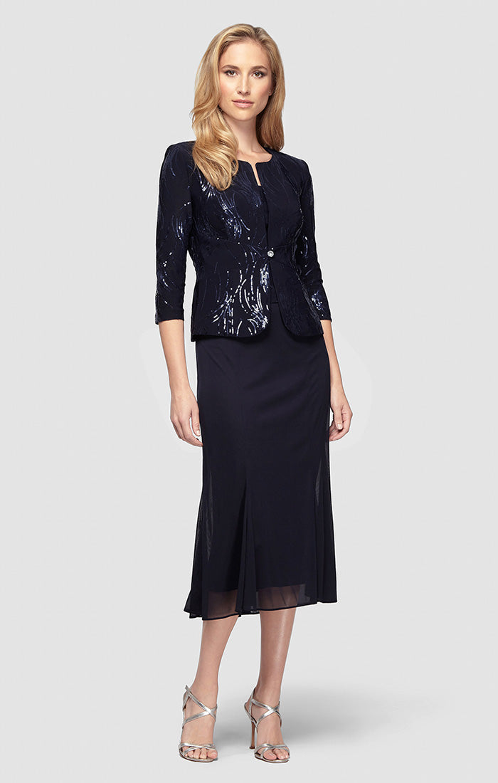 Annabelle Sequin Scoop-Neck Jacket Dress