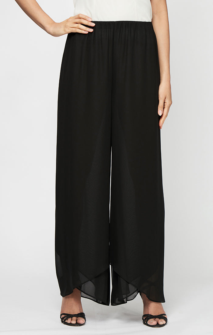 Chiffon Tulip-Hem Wide-Leg Pant