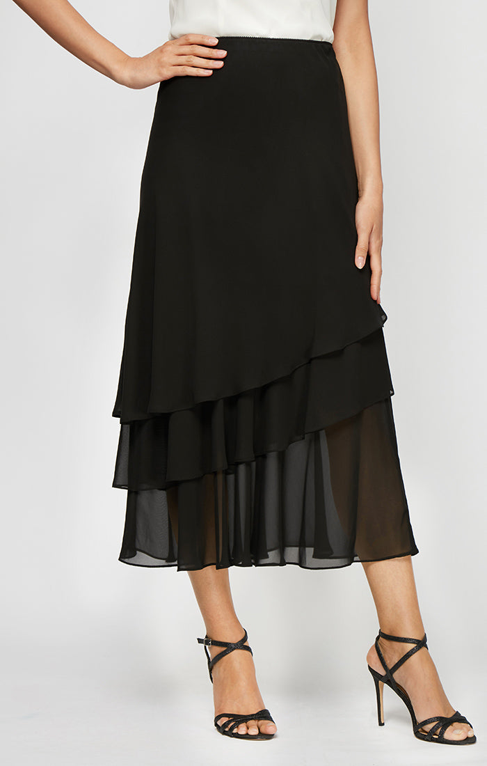 Chiffon Asymmetric Triple-Tier Skirt