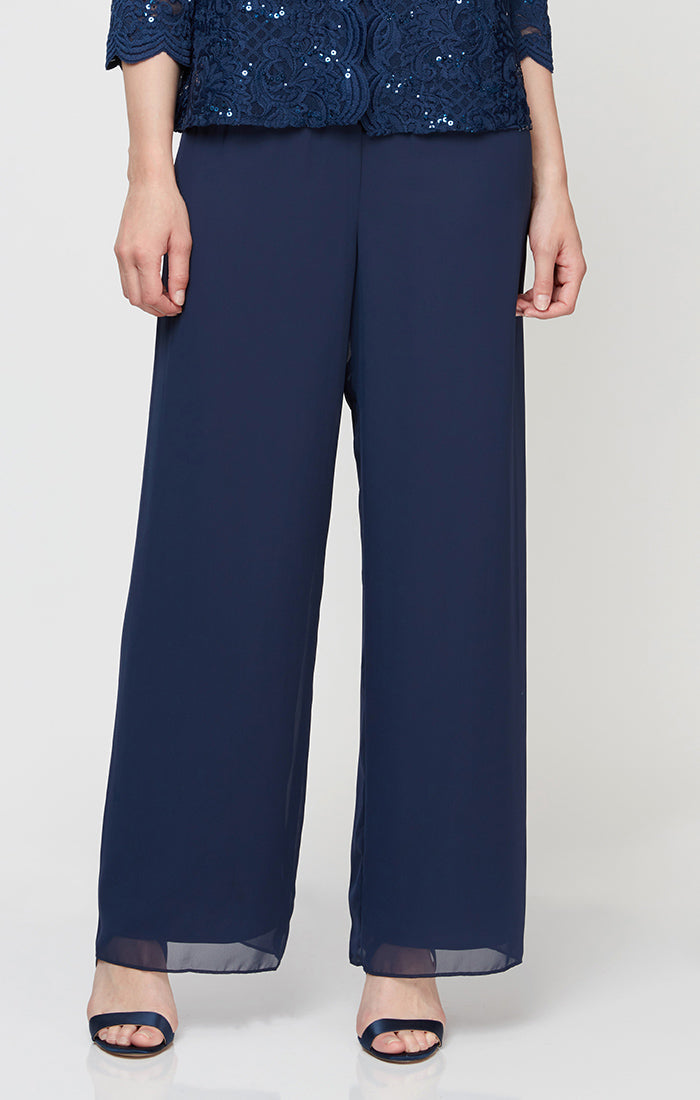 Chiffon Straight-Leg Pant