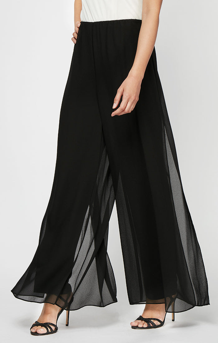 Georgette Split-Leg Overlay Straight-Leg Pant