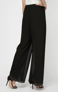 Georgette Split-Leg Overlay Straight-Leg Pant