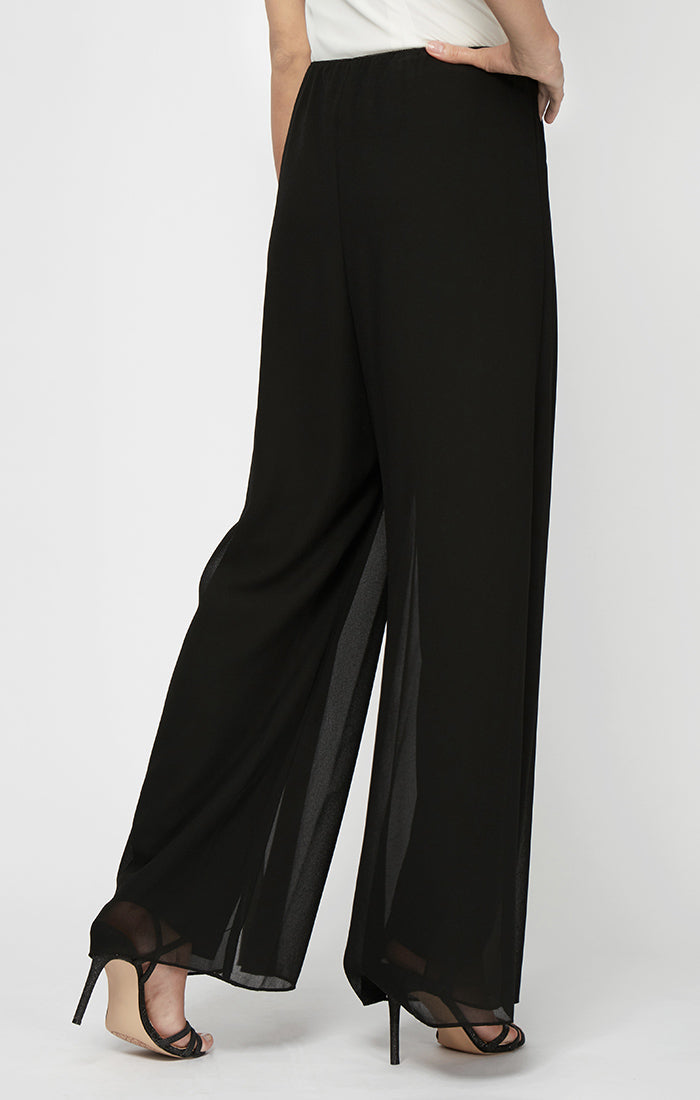 Georgette Split-Leg Overlay Straight-Leg Pant